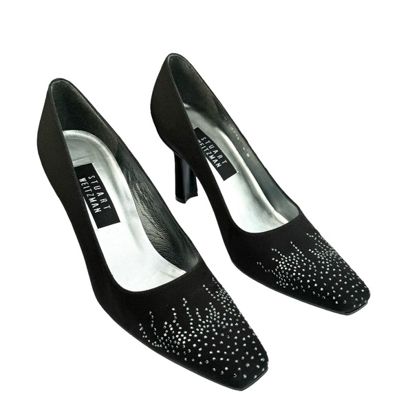 Stuart Weitzman Shoes - Stuart Weitzman Heels Crystal Embellishment Satin Black Pumps